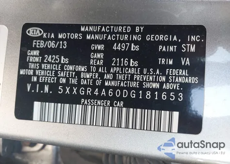 2013 Kia Optima Sx из США, поврежденный, VIN 5XXGR4A60DG181653